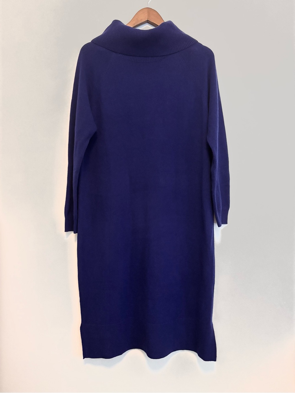 WoolOvers Merino Wool Roll Neck Sweater Jumper Dress Astral Blue Medium